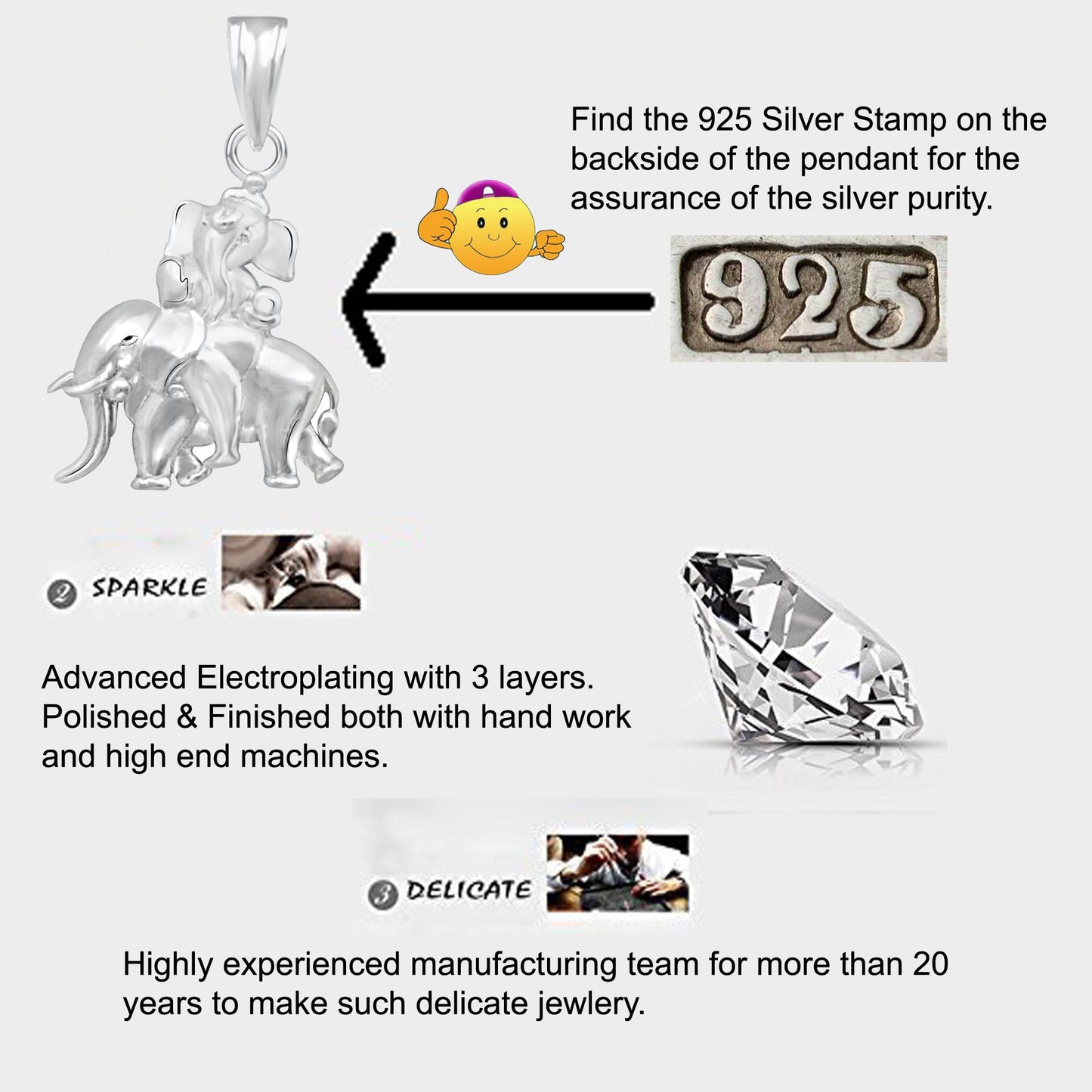 Pure 925 Sterling Silver Ganesha Ganpati on Elephant Locket In CZ God Pendant For Man & Women Pendent