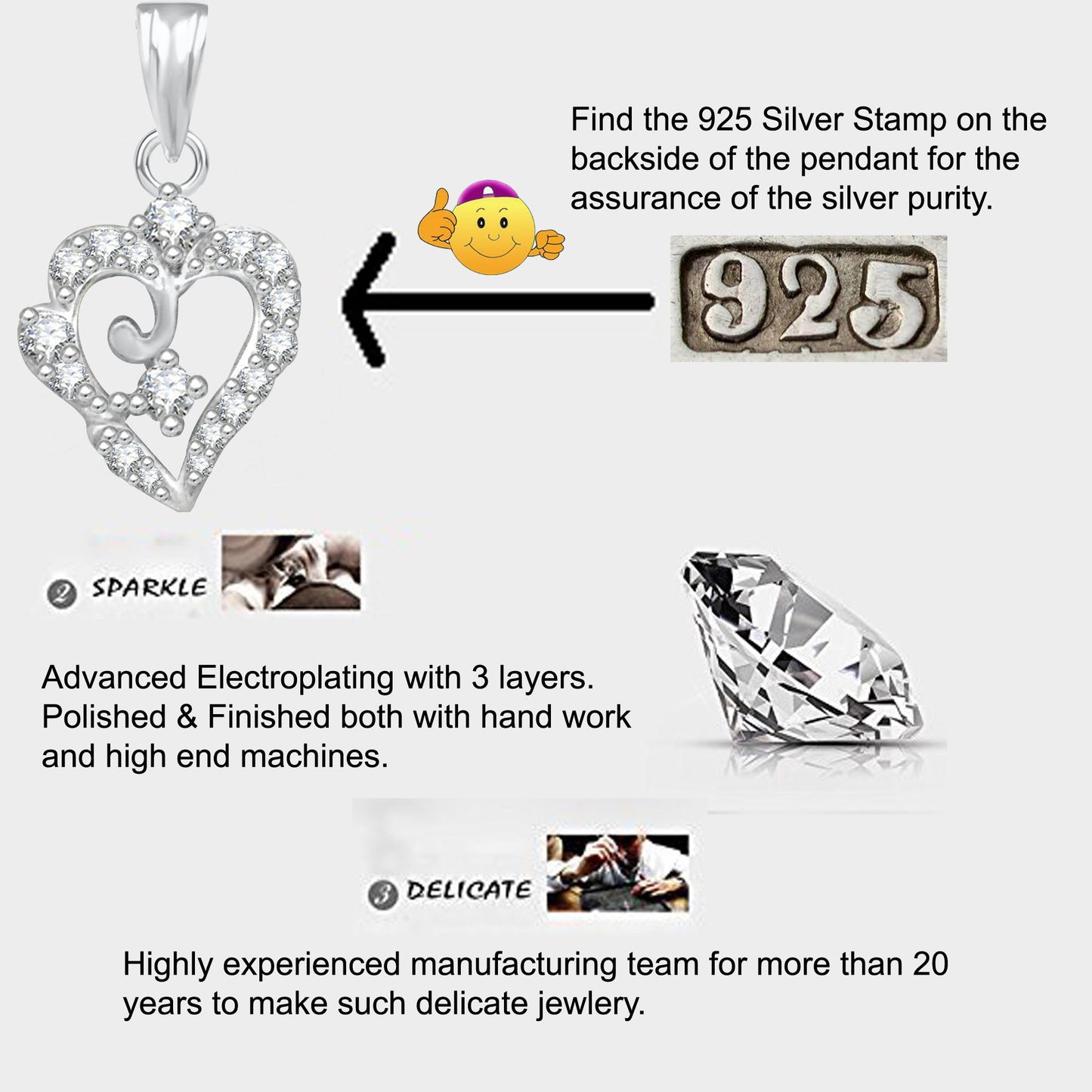 Pure 925 Sterling Silver Pendent Valentine Heart Shape In CZ Pendant Locket For Women, Girls & Baby Girls