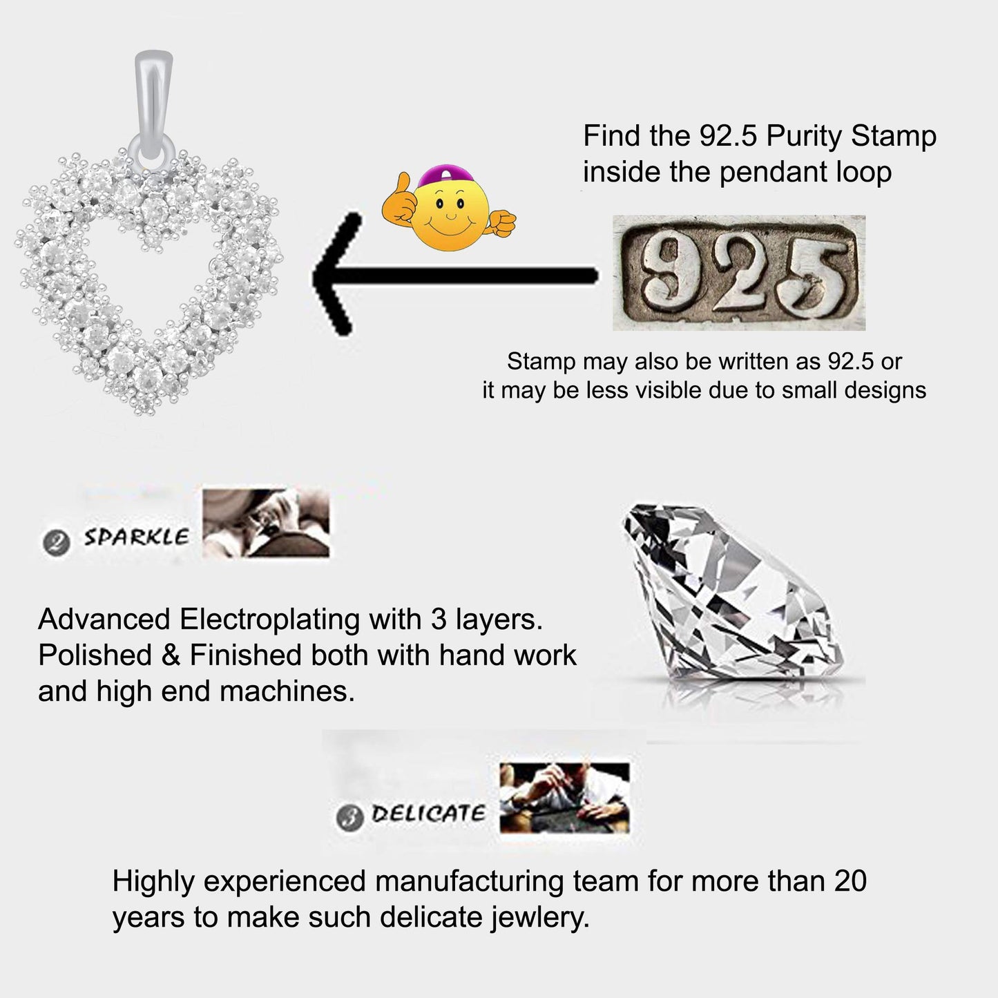 Pure 925 Sterling Silver Pendent Diamonds In Valentine Heart Shape CZ Pendant Locket Gift For Women, Girls & Baby Girls