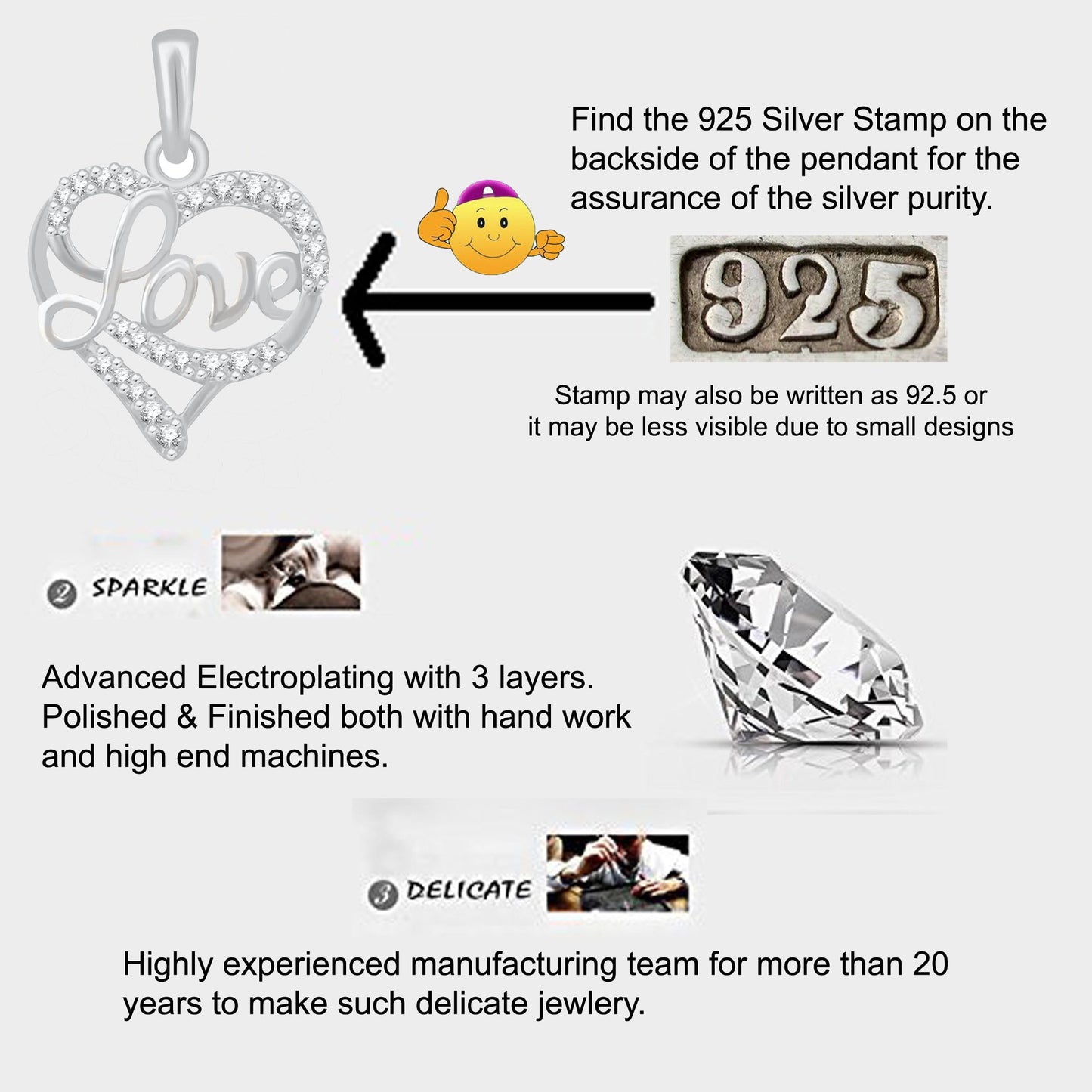 Pure Silver Love Heart Valentines Pendant for Women & Girls