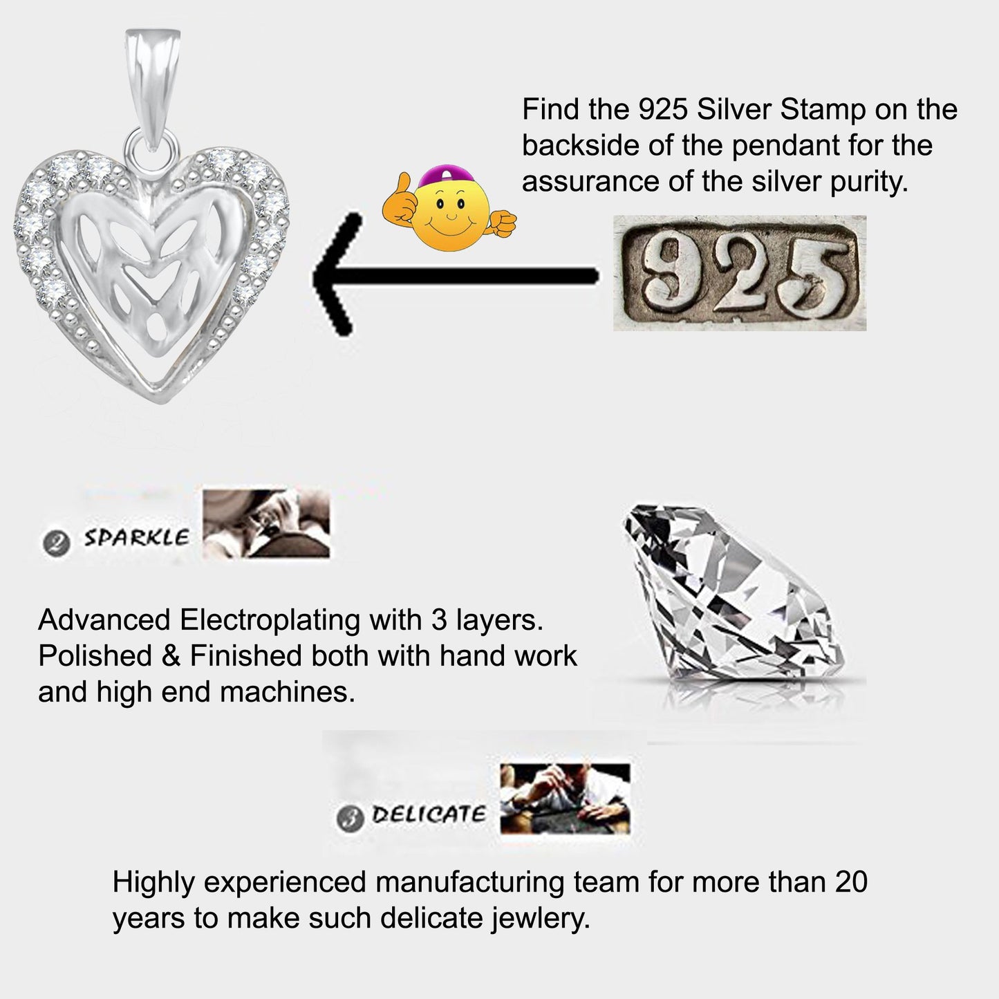 Pure 925 Sterling Silver Pendent Valentine Heart Shape In CZ Pendant Locket For Women, Girls & Baby Girls