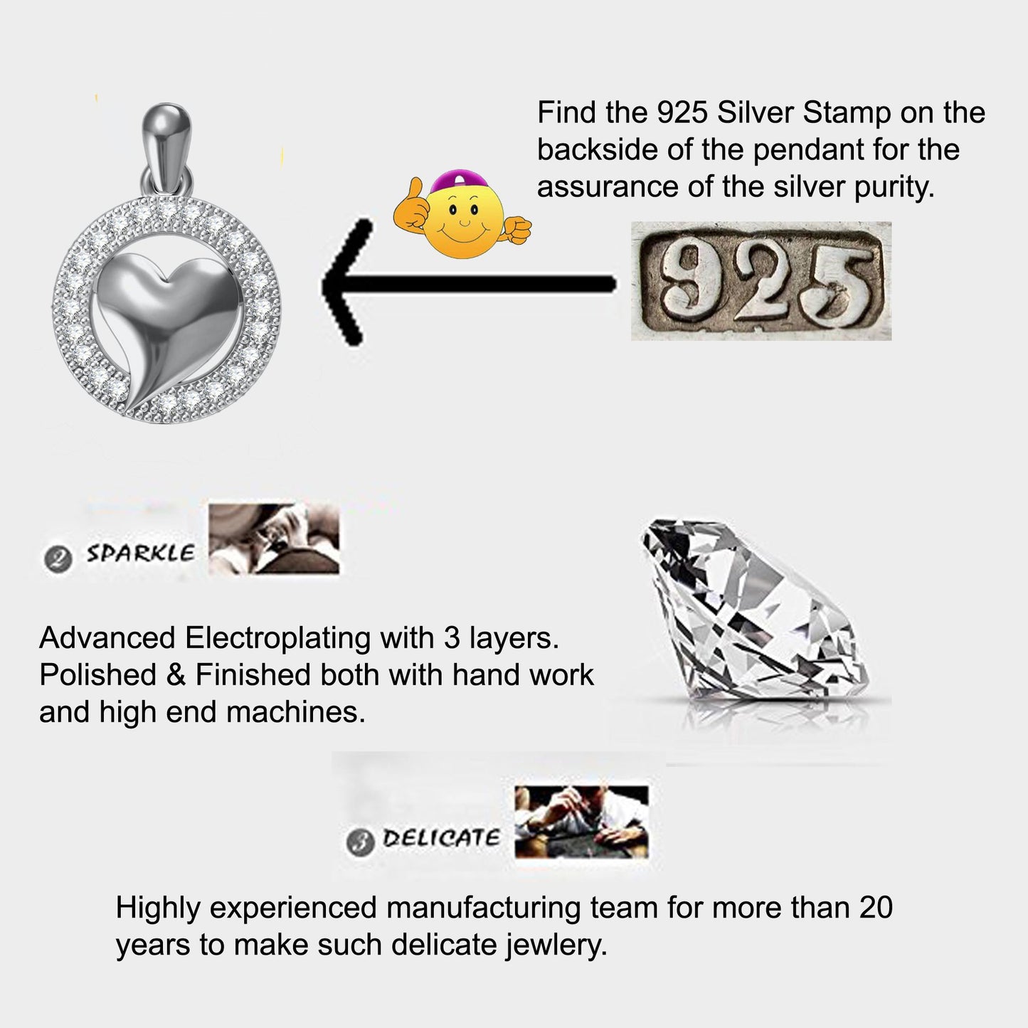 Pure 925 Sterling Silver Pendent In Valentine Heart Shape CZ Pendant Locket Jewelry Set