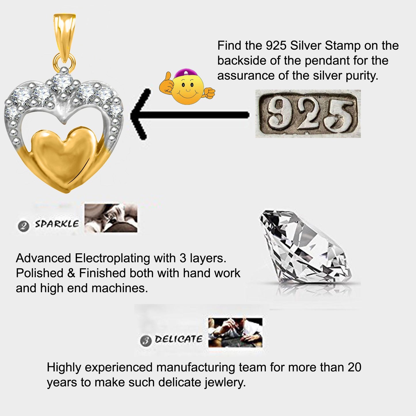 Pure 925 Sterling Silver Pendent Valentine Heart Shape CZ Pendant Locket For Women, Girls & Baby Girls