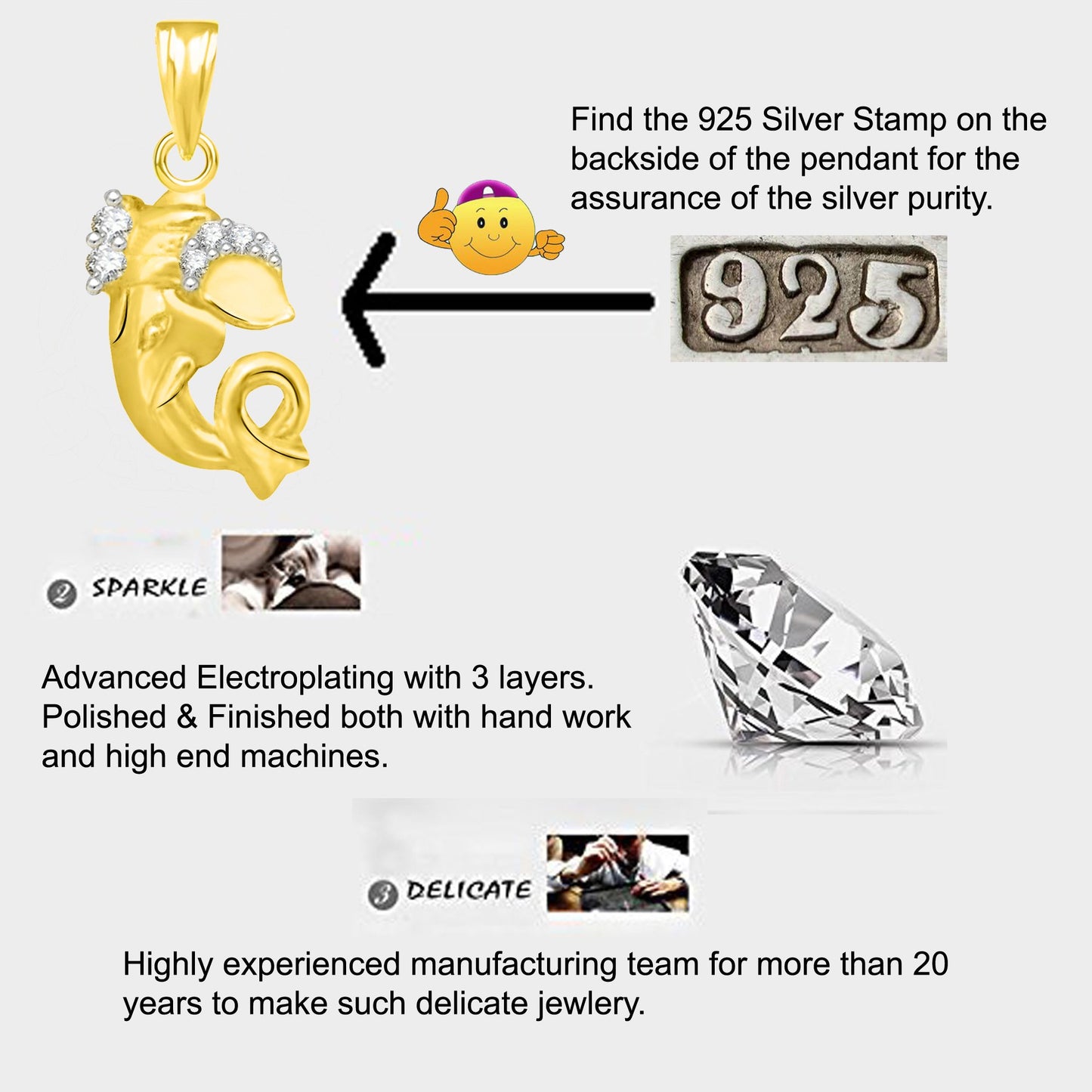 Pure 925 Sterling Silver Ganesha Ganpati Locket In CZ God Pendant For Man & Women Pendent