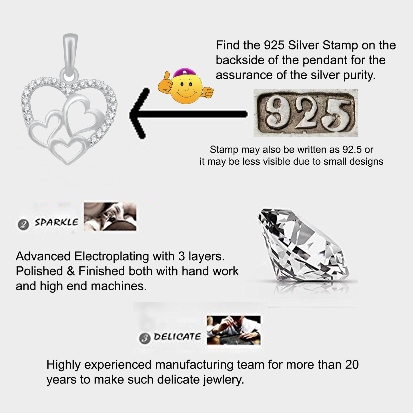 Pure 925 Sterling Silver Pendent Hearts In Valentine Heart Shape CZ Pendant Locket Gift For Women, Girls & Baby Girls