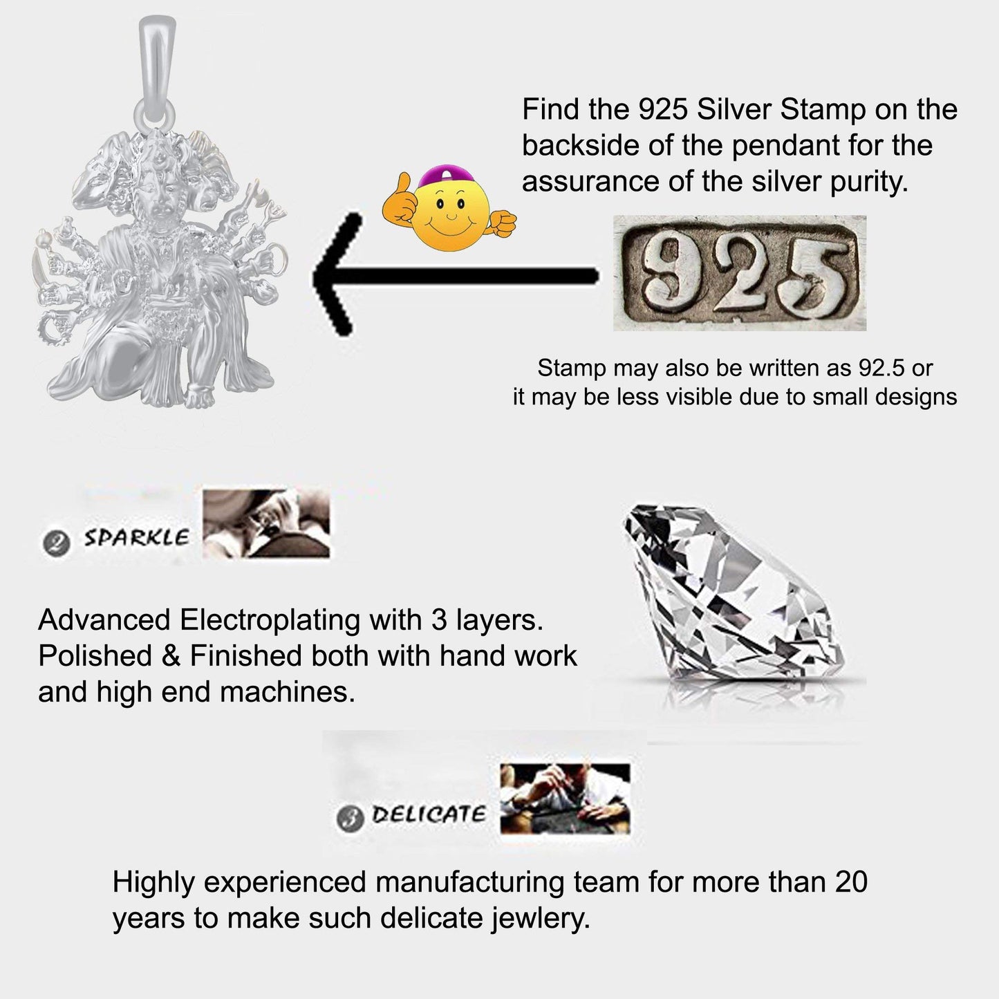 Pure Pure 925 Sterling Silver Hanuman Locket - Panchmukhi Hanuman Pendant for men, Bajrangbali Locket, Hanuman ji Locket for Men & Women (unisex)