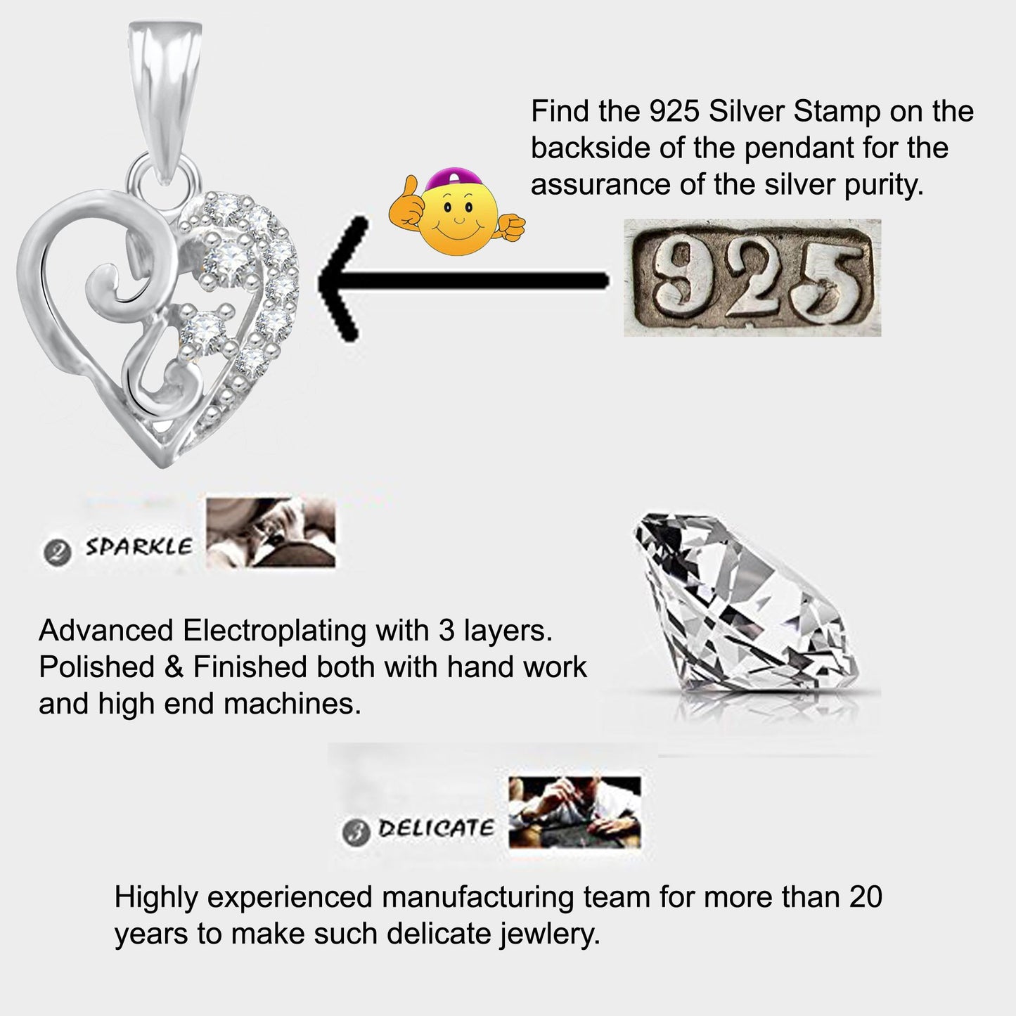 Pure 925 Sterling Silver Pendent Valentine Heart Shape In CZ Pendant Locket For Women, Girls & Baby Girls