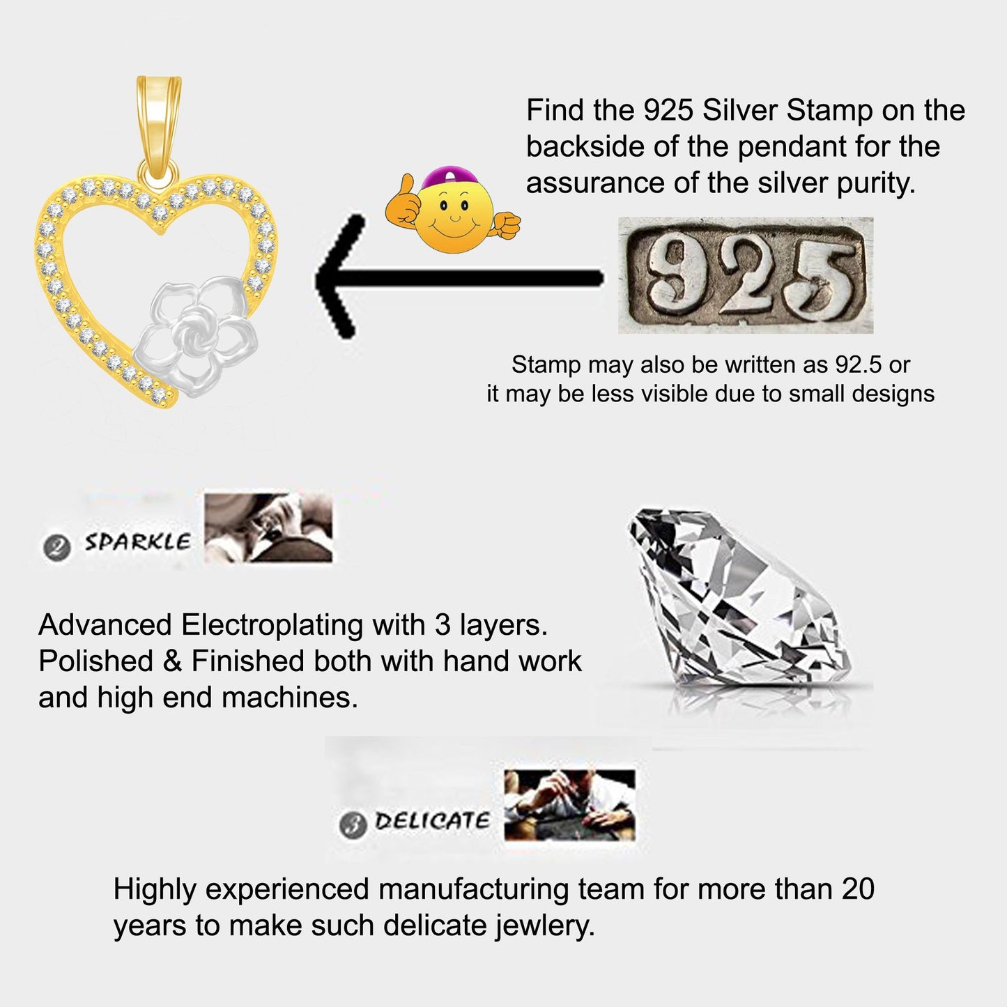 Pure 925 Sterling Silver Pendent Flower In Valentine Heart Shape In CZ Pendant Locket Gift For Women, Girls & Baby Girls