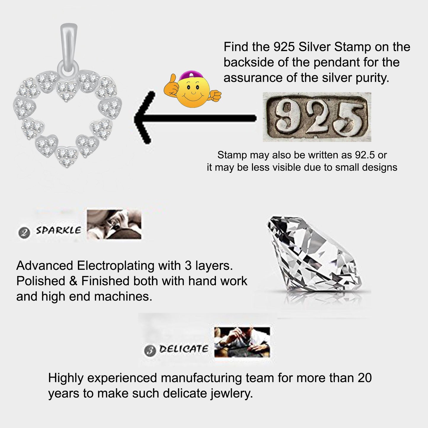 Pure 925 Sterling Silver Pendent Diamonds In Valentine Heart Shape CZ Pendant Locket Gift For Women, Girls & Baby Girls