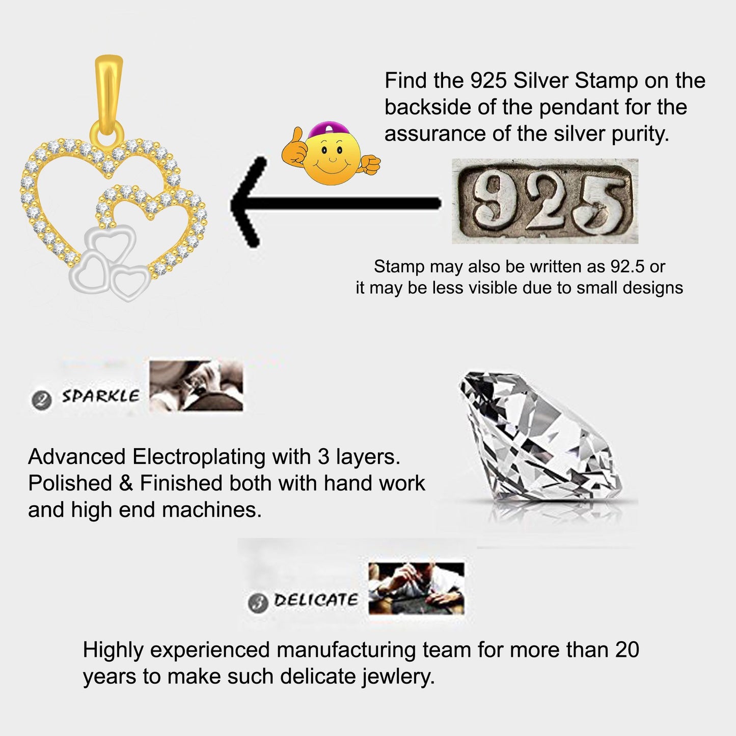 Pure 925 Sterling Silver Pendent Hearts In Valentine Heart Shape CZ Pendant Locket Gift For Women, Girls & Baby Girls