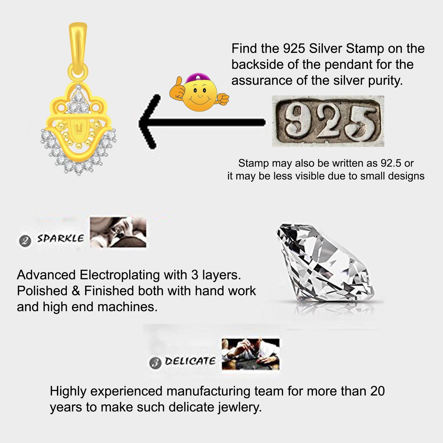 Pure 925 Sterling Silver Tirupati Balaji Pendent Locket In Cz God Pendant For Man & Women