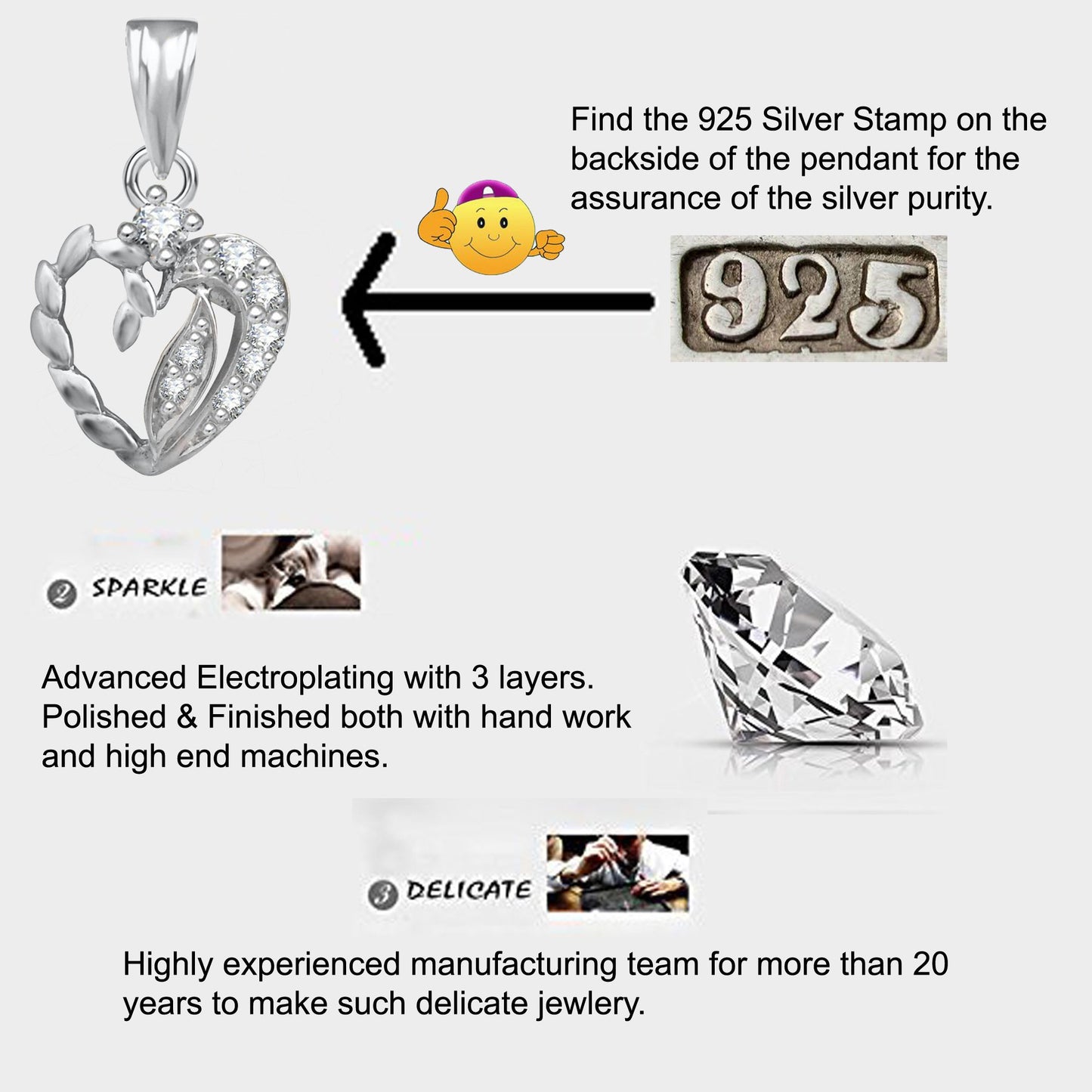 Pure 925 Sterling Silver Pendent Valentine Heart Shape CZ Pendant Locket For Women, Girls & Baby Girls