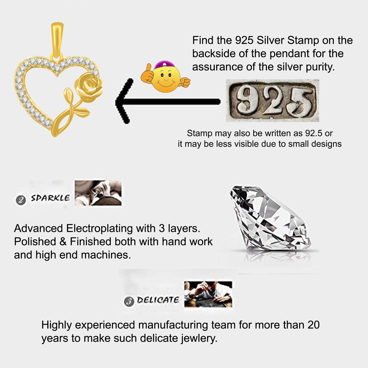 Pure 925 Sterling Silver Pendent Rose In Valentine Heart Shape CZ Pendant Locket Gift For Women, Girls & Baby Girls