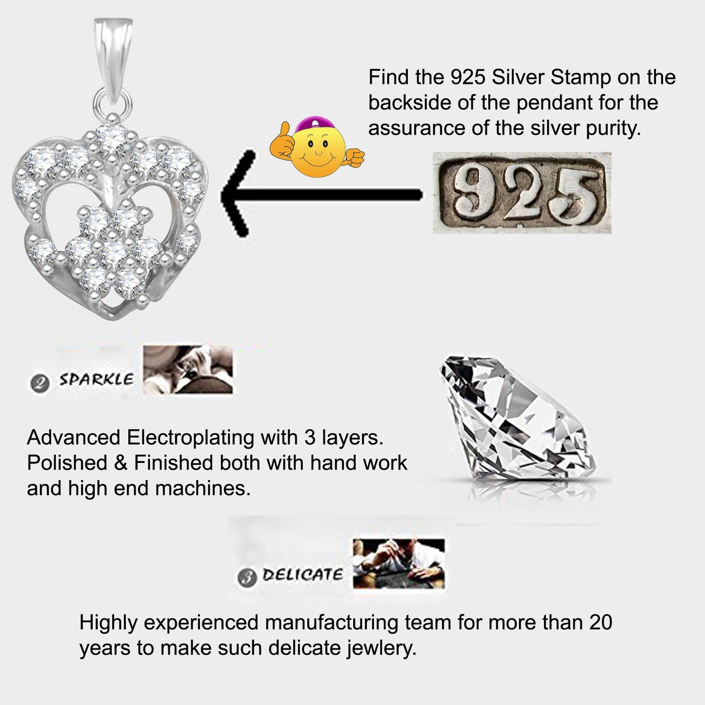 Pure 925 Sterling Silver Pendent Valentine Heart Shape CZ Pendant Locket For Women, Girls & Baby Girls