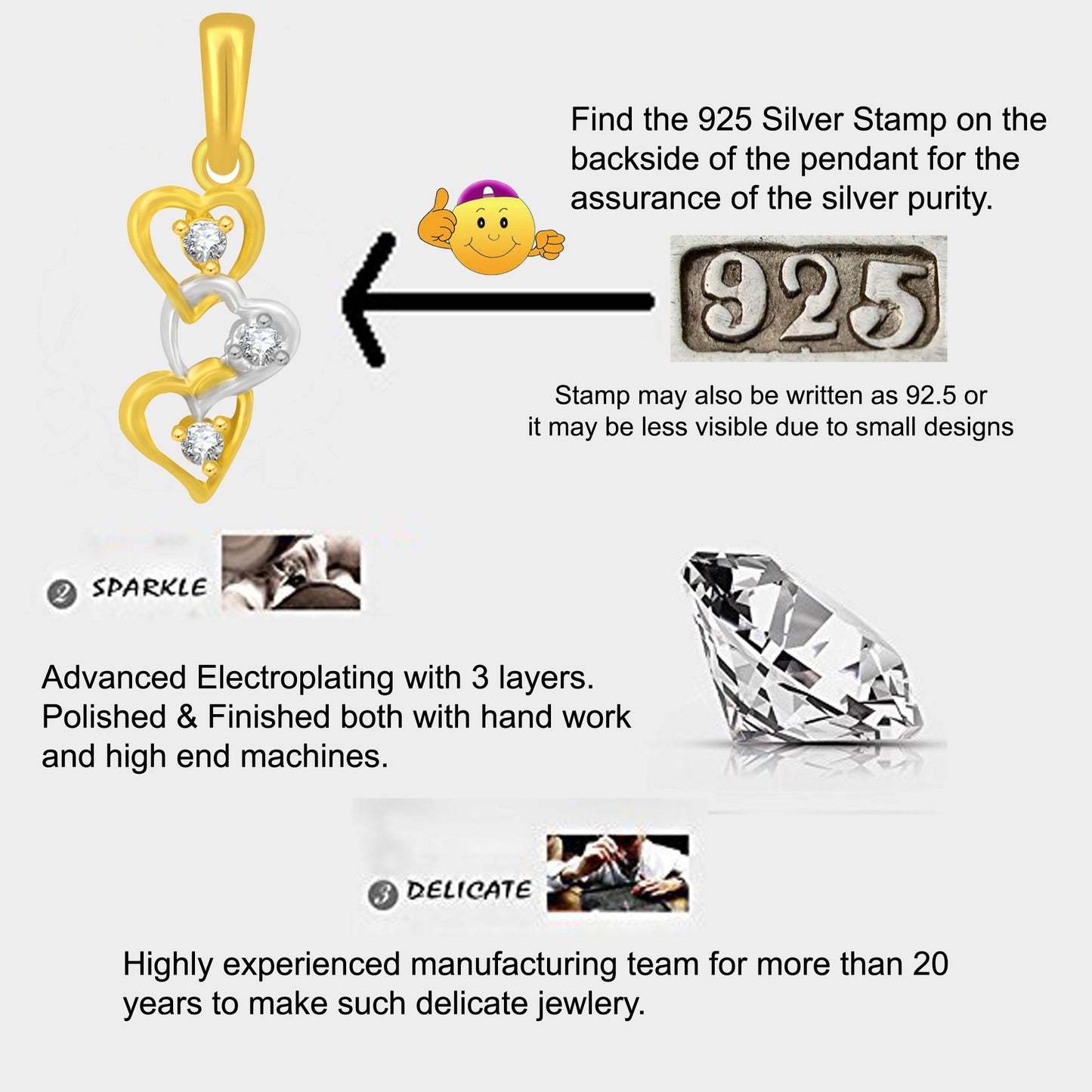 Pure 925 Sterling Silver Pendent Diamond Hearts In Valentine Heart Shape CZ Pendant Locket Gift For Women, Girls & Baby Girls