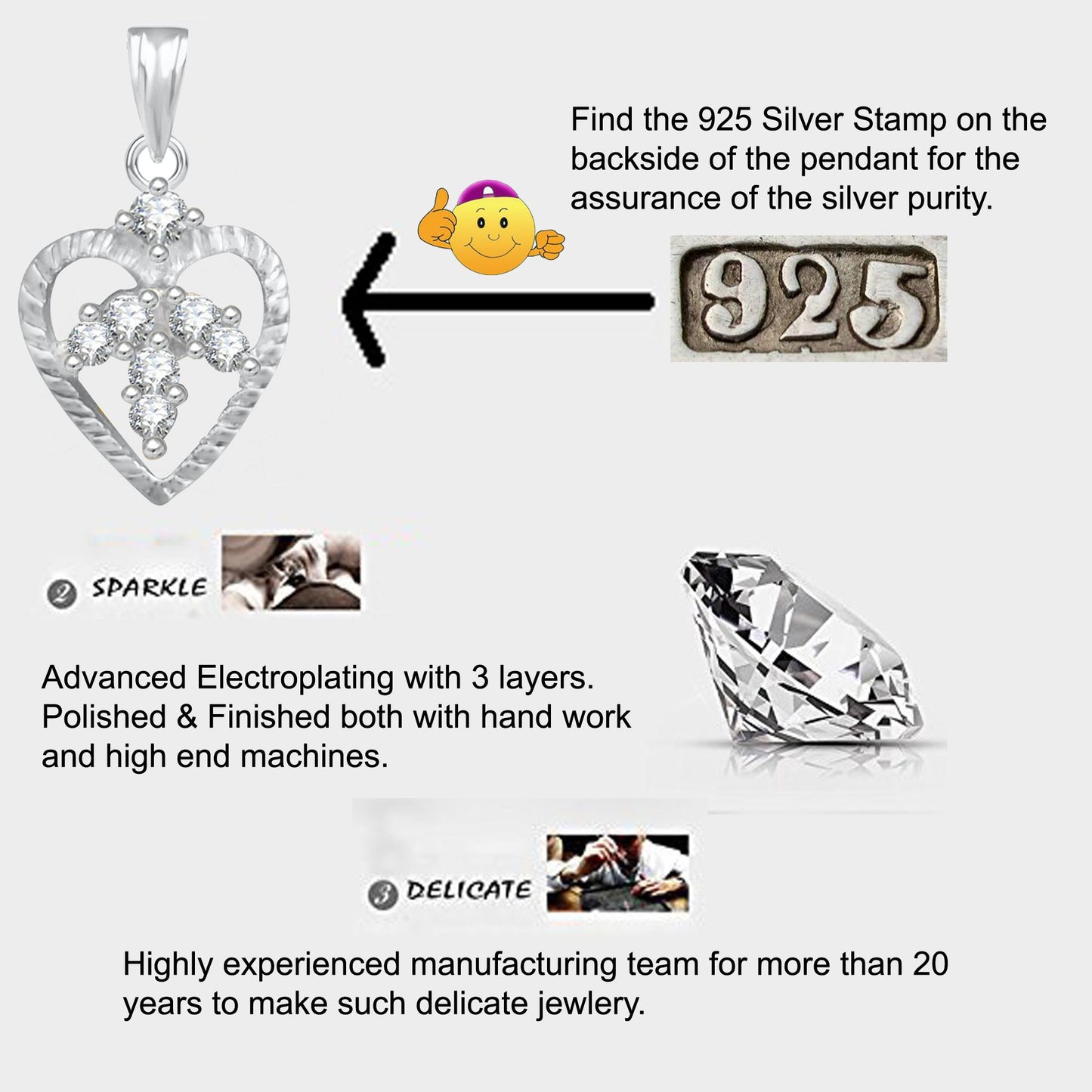 Pure 925 Sterling Silver Pendent Valentine Heart Shape CZ Pendant Locket For Women, Girls & Baby Girls